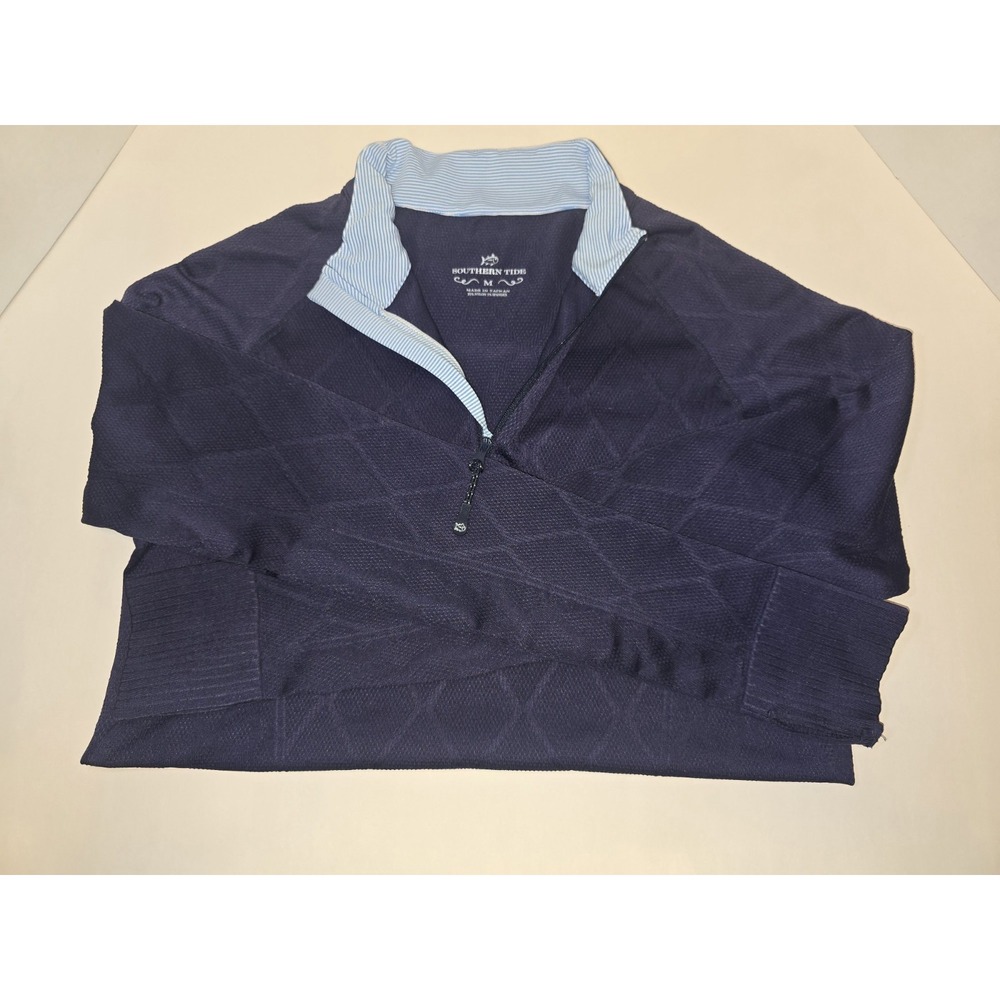 Southern Tide Womens Navy Diamond 1/4 Zip Preppy Classic Coastal Nautical Sz M